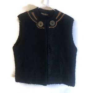 Kathleen Weir West Handwoven Fabric Black Vest Leather Animal Print Accents Sz6